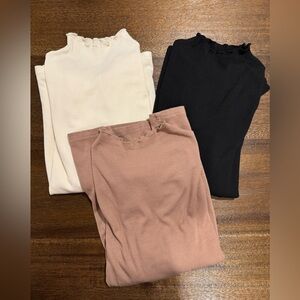 Long Sleeve Bundle Set of 3 Ribbed Turtleneck Tops 100% Cotton